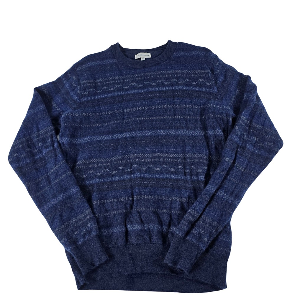 Peter Millar Mens Navy Merino Cashmere Fair Isle Crewneck Sweater MF24S48 M